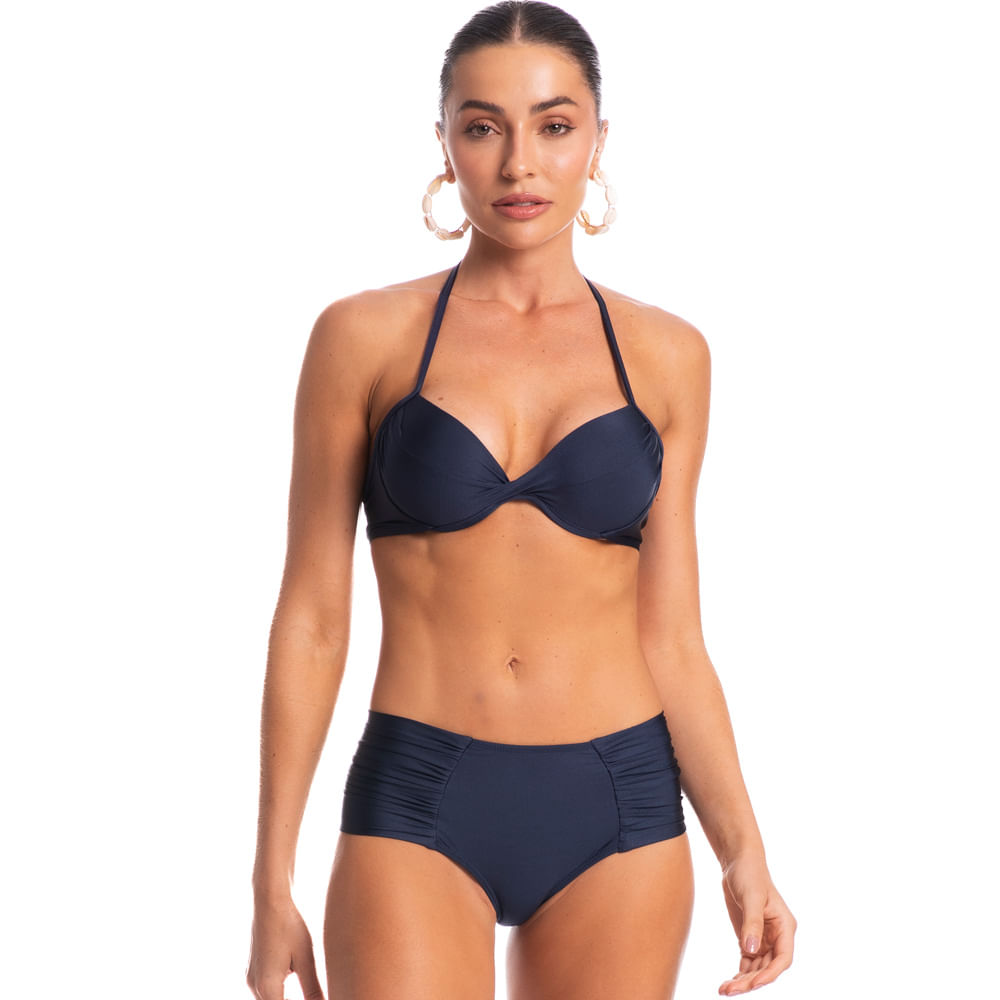 Biquíni Meia Taça Franzida Larga Netuno Azul-marinho - Imagem 1