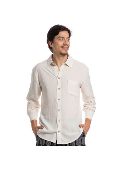 Camisa Masculina Maragogi Miguel Linho Bege - Imagem 1
