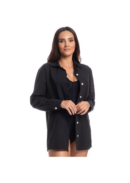 Camisa Feminina Maragogi Elis Linho Preto - Imagem 1