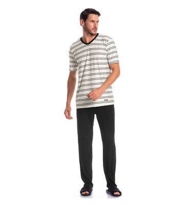 Pijama Masculino Longo Manga Curta Listrado José Tombini - Imagem 3 - Mobile