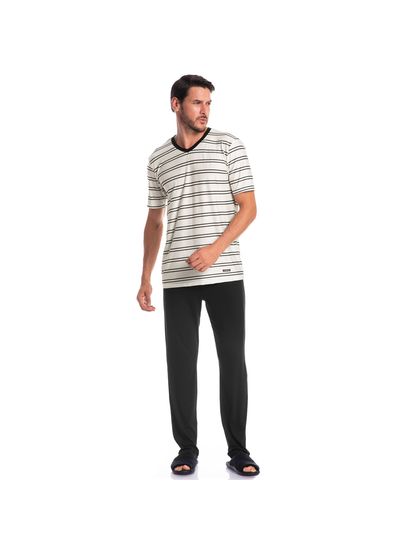 Pijama Masculino Longo Manga Curta Listrado José Tombini - Imagem 3 - Desktop