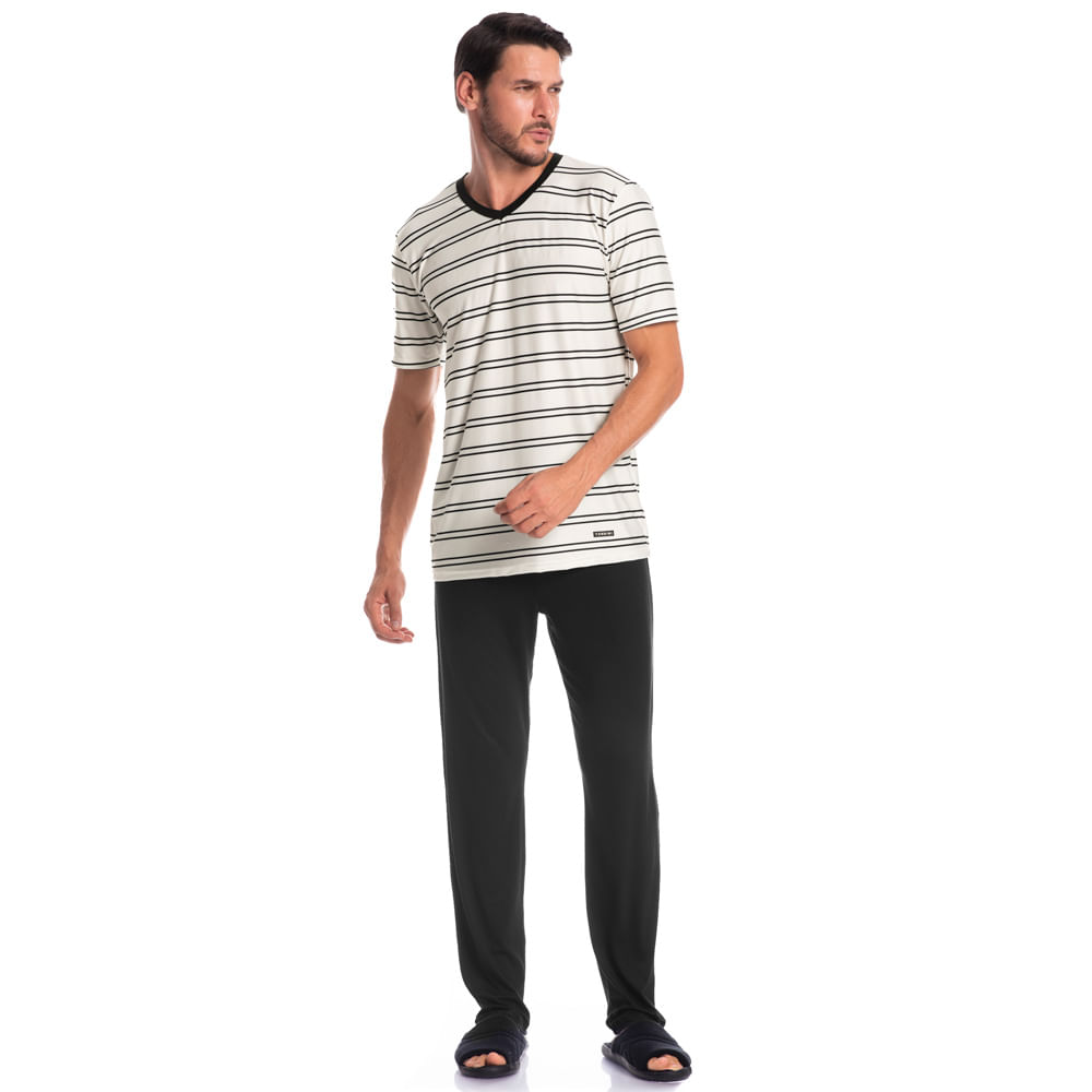 Pijama Masculino Longo Manga Curta Listrado José Tombini - Imagem 3 - Mobile