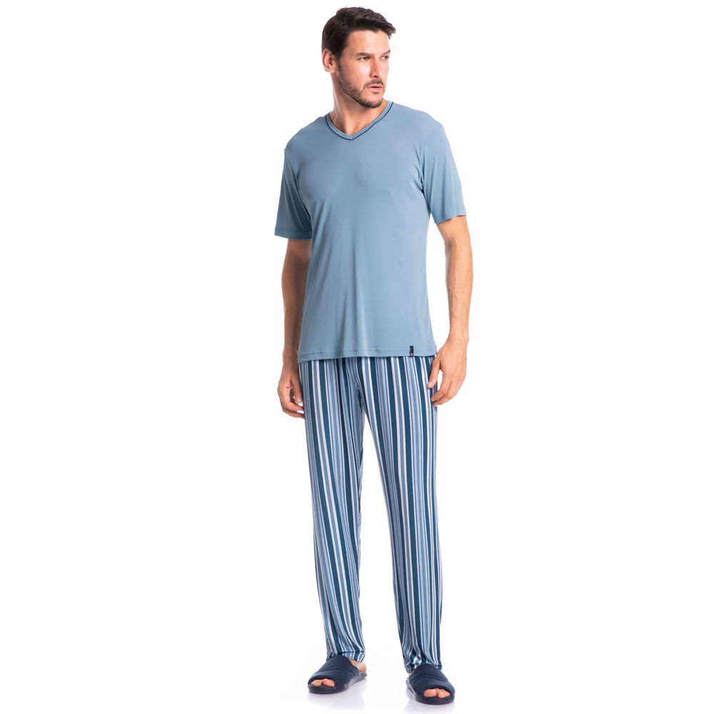 Pijama Masculino Longo Manga Curta Estampado Clóvis Tombini - Imagem 3 - Mobile