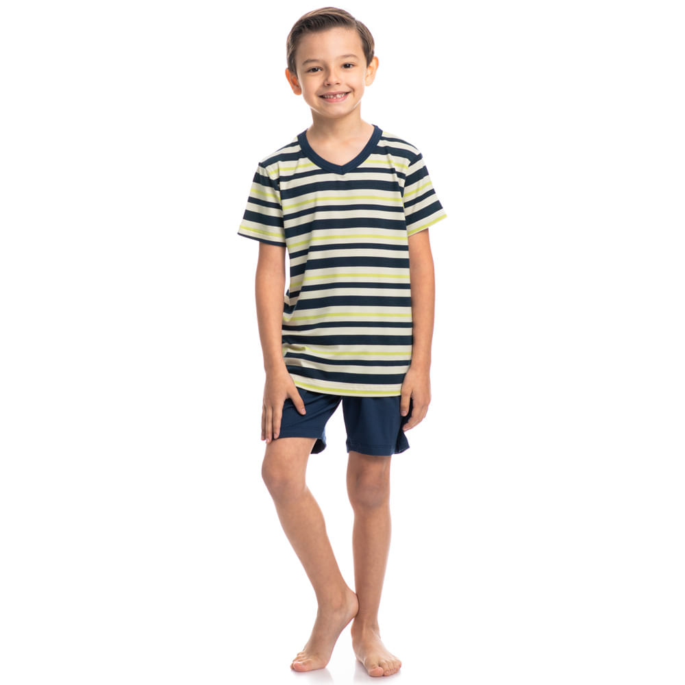 Pijama Masculino Curto Infantil Stripes Tombini - Imagem 3 - Mobile