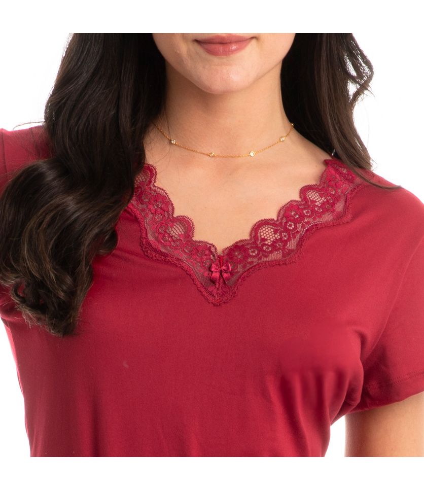 Pijama Feminino Curto Com Renda Mia - Imagem 5 - Desktop