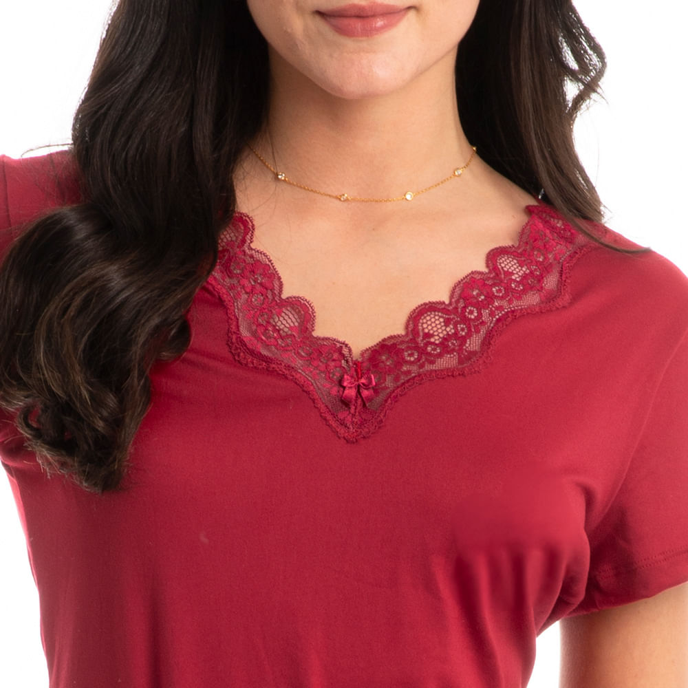 Pijama Feminino Curto Com Renda Mia - Imagem 5 - Mobile