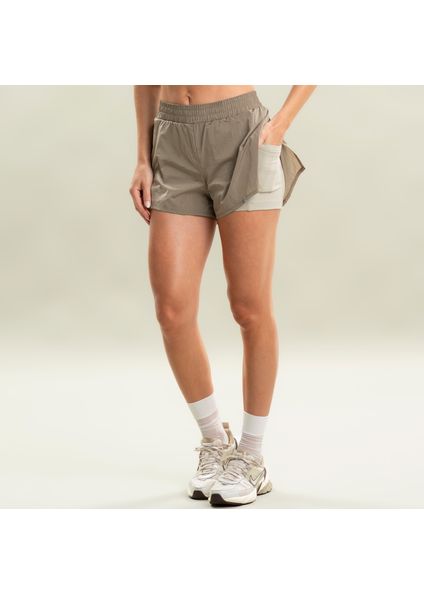 Shorts Duplo Transpassado Com Bolso Hazel Vivame Cinza - Imagem 1