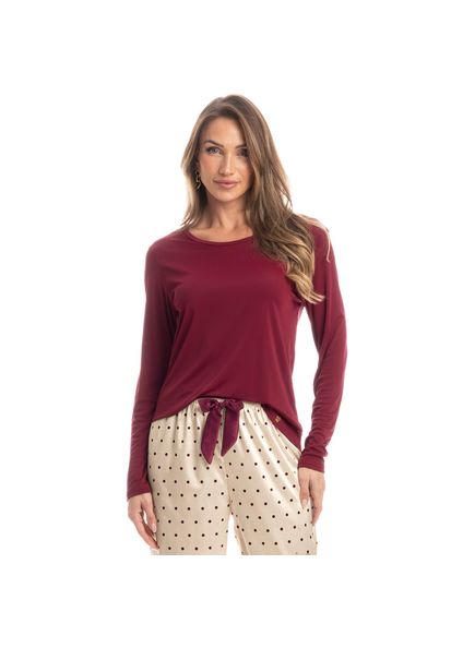 Pijama Feminino Longo Ameixa Vermelho - Imagem 1