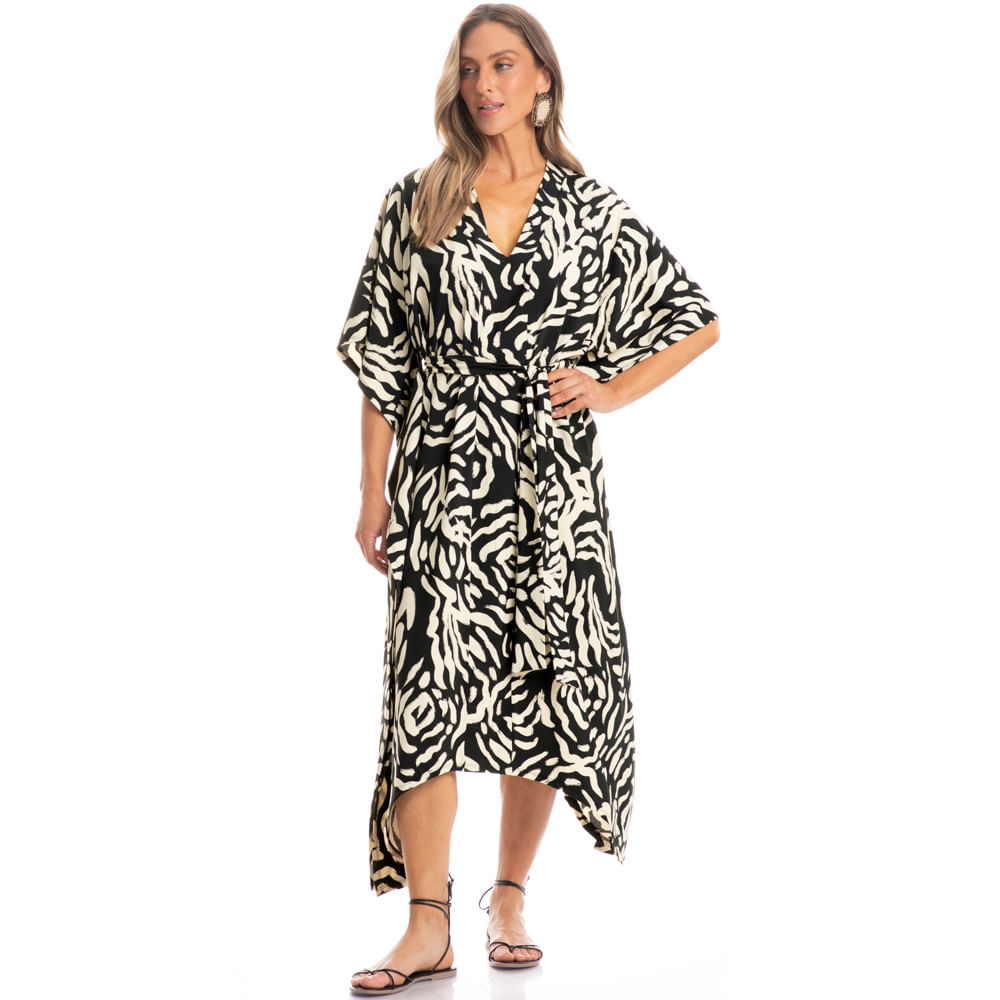Kaftan Longo Com Faixa De Amarração Pantanal - Imagem 3 - Mobile