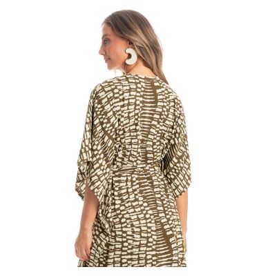 Kaftan Longo Com Faixa De Amarração Amazônica - Imagem 2 - Mobile