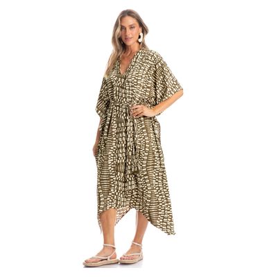 Kaftan Longo Com Faixa De Amarração Amazônica - Imagem 3 - Mobile