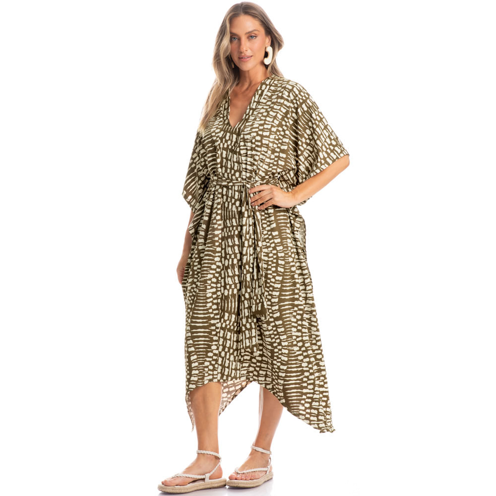 Kaftan Longo Com Faixa De Amarração Amazônica - Imagem 3 - Mobile