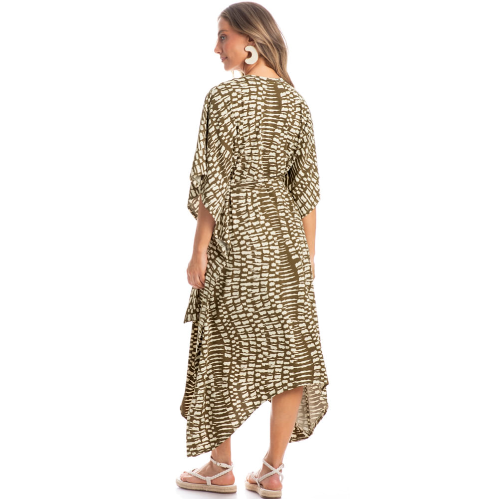 Kaftan Longo Com Faixa De Amarração Amazônica - Imagem 4 - Mobile