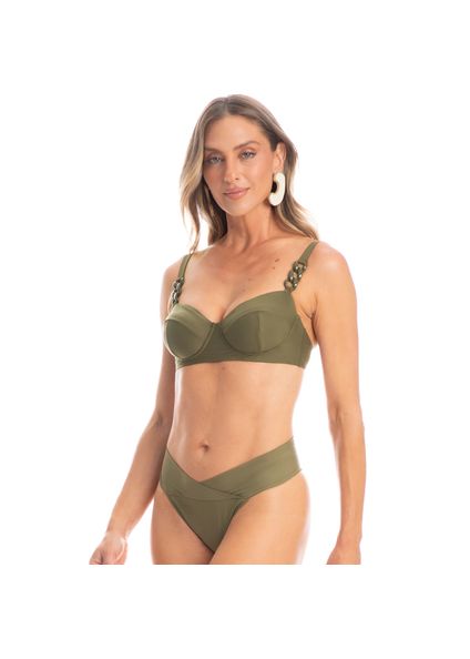 Biquíni Aro Corset Transpassada Média Shiitake Verde - Imagem 1