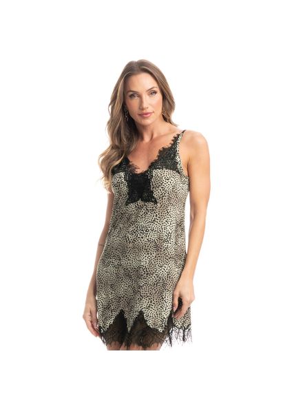 Camisola Curta Com Renda Onça Preto - Imagem 1
