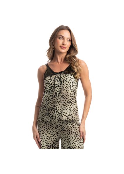 Pijama Pantacourt Com Renda Onça Preto - Imagem 1