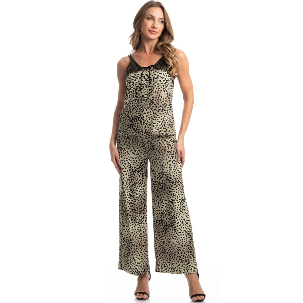 Pijama Pantacourt Com Renda Onça - Imagem 3 - Mobile