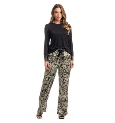 Pijama Feminino Longo Wide Leg Onça - Imagem 3 - Mobile