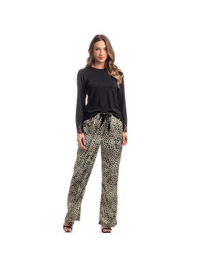Pijama Feminino Longo Wide Leg Onça - Imagem 3 - Desktop