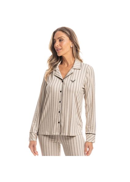 Pijama Feminino Longo Americano Conexão Preto - Imagem 1
