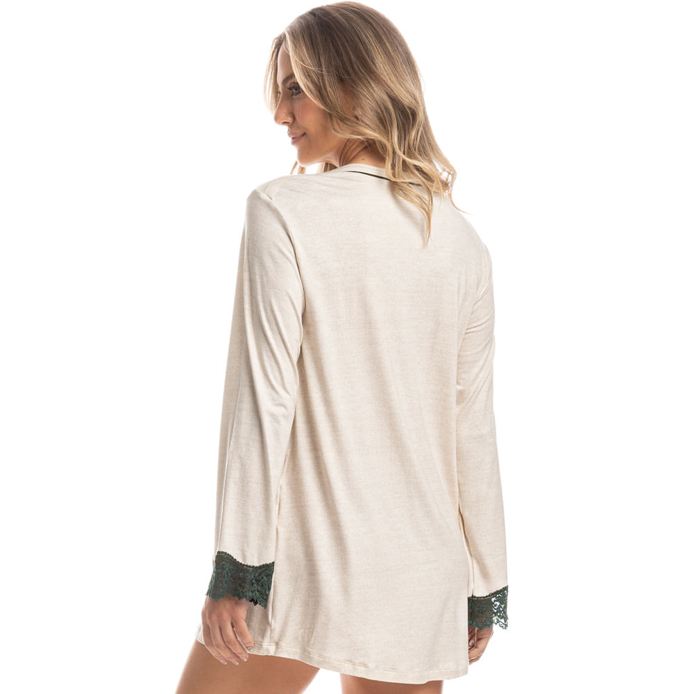 Camisão Feminino Curto Manga Longa Karina Branco - Imagem 2