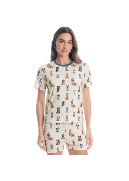 Pijama Feminino Curto Dogs Winter Fiends Azul-2 - Imagem 1