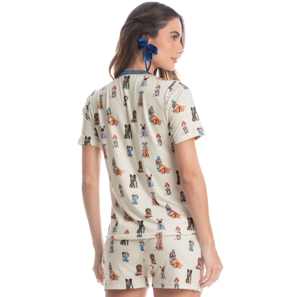 Pijama Feminino Curto Dogs Winter Fiends Azul-2 - Imagem 2