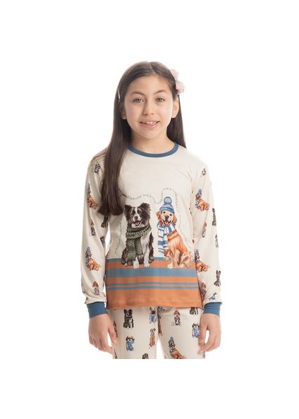 Pijama Infantil Unissex Longo Dogs Winter Friends Azul-2 - Imagem 1