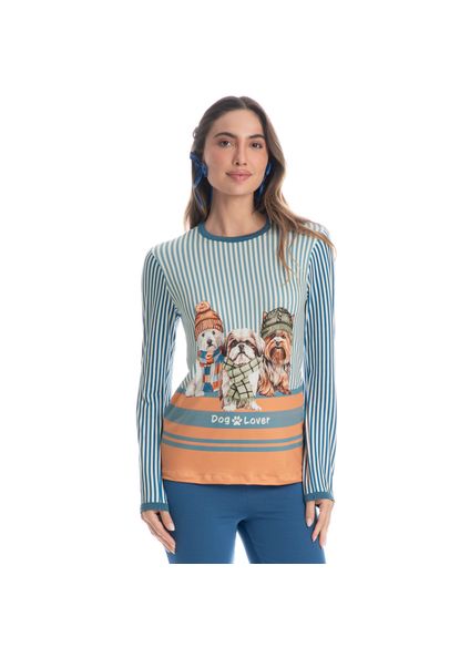 Pijama Feminino Longo Legging Winter Friends Azul-2 - Imagem 1