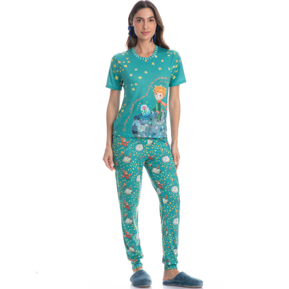 Pijama Feminino Longo Manga Curta Pequeno Príncipe - Imagem 3 - Mobile