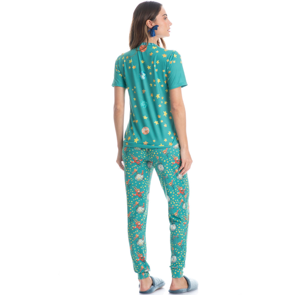 Pijama Feminino Longo Manga Curta Pequeno Príncipe - Imagem 4 - Mobile