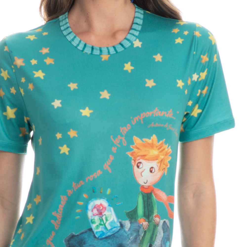 Pijama Feminino Longo Manga Curta Pequeno Príncipe - Imagem 5 - Mobile