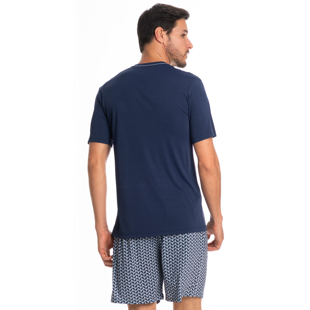 Pijama Masculino Curto Estampado Clóvis Tombini Azul-marinho - Imagem 2
