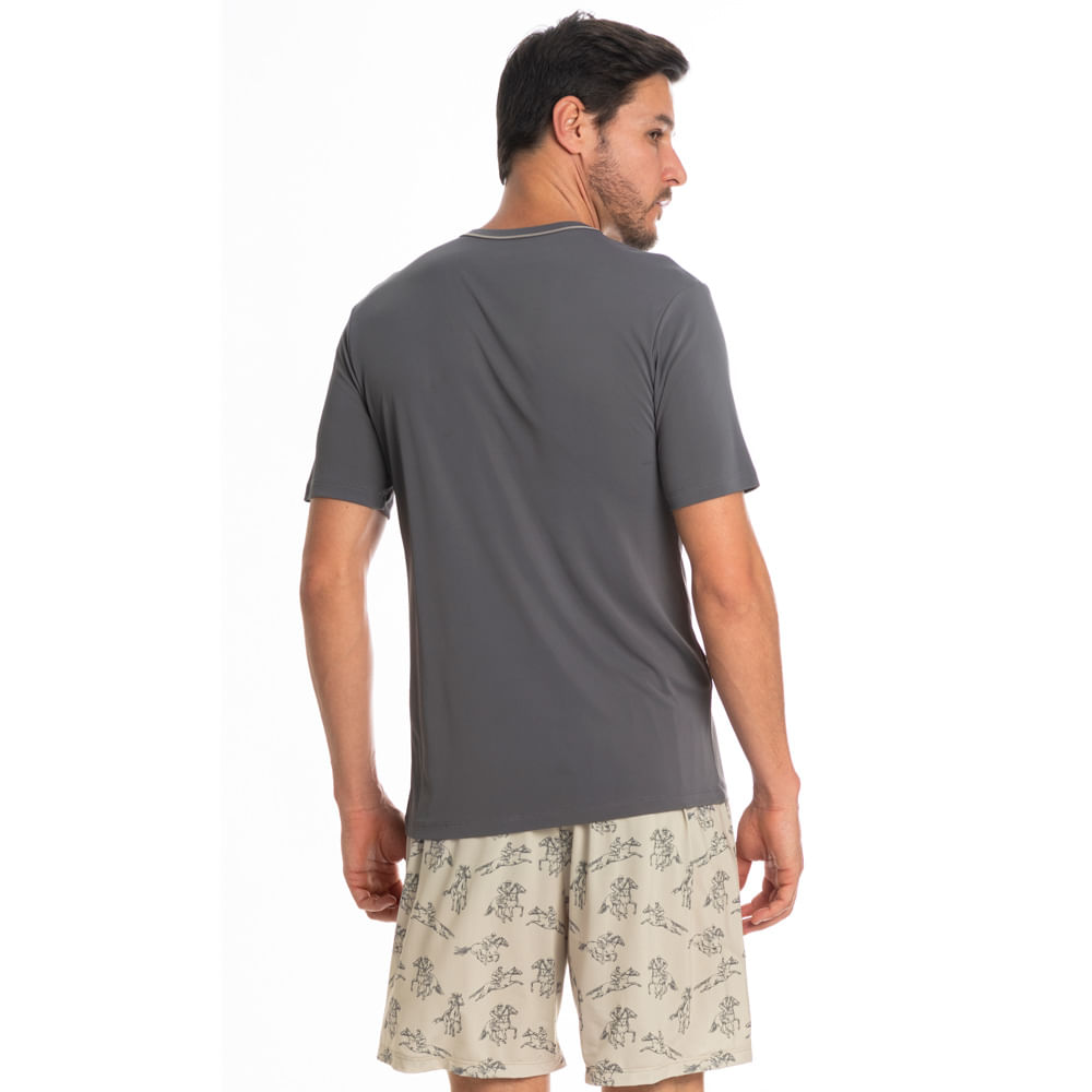 Pijama Masculino Curto Estampado Clóvis Tombini Cinza - Imagem 2