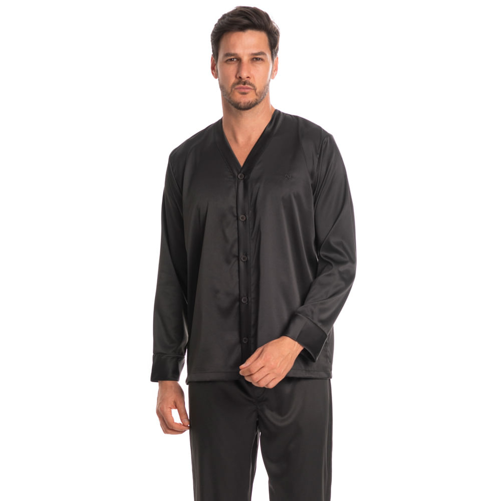 Pijama Masculino Longo Americano Enzo Tombini Preto - Imagem 1