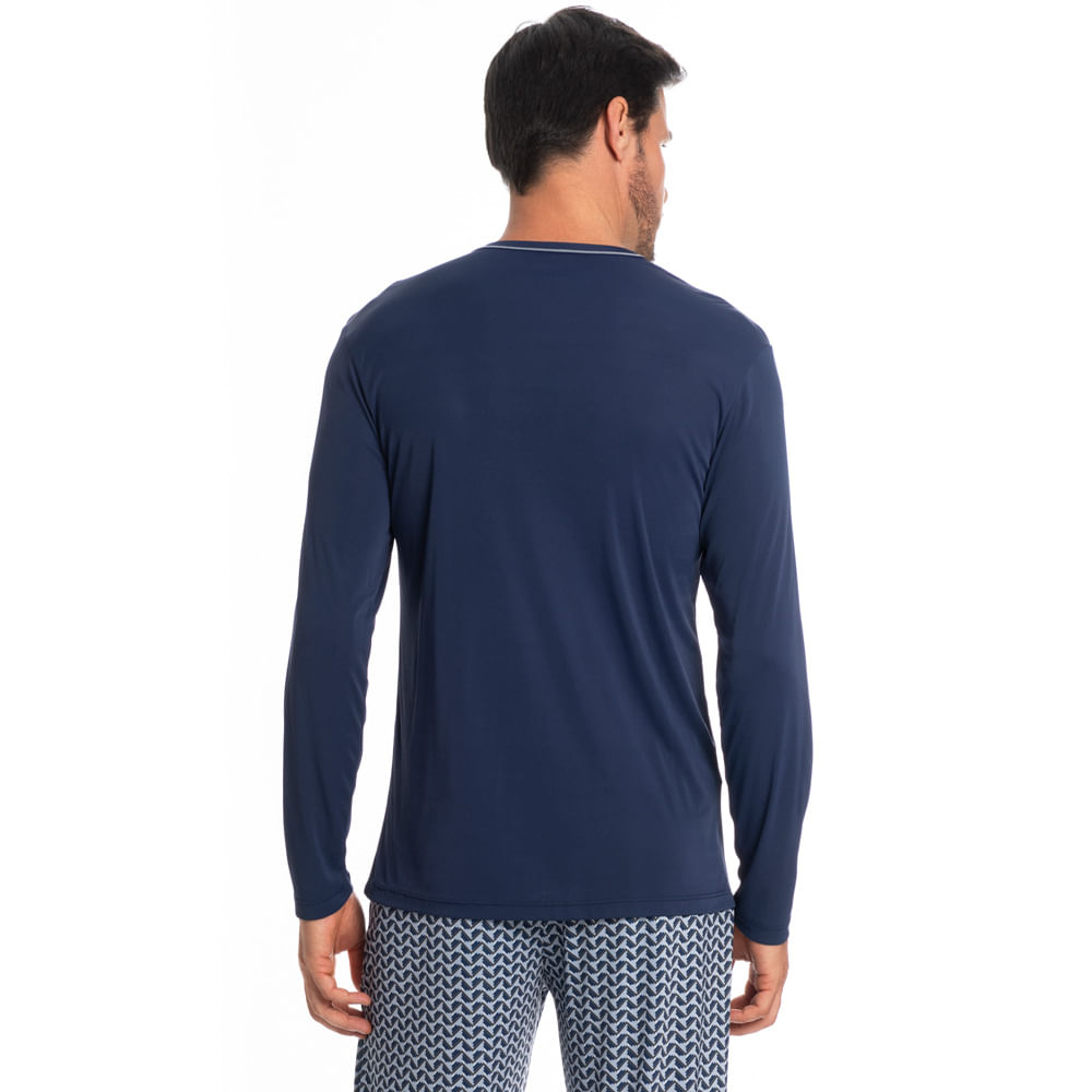 Pijama Masculino Longo Estampado Clóvis Tombini Azul-marinho - Imagem 2