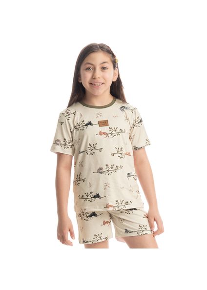 Pijama Infantil Unissex Curto Cats Winter Fiends Verde - Imagem 1