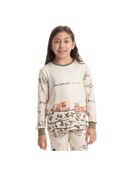 Pijama Infantil Unissex Longo Cats Winter Friends Verde - Imagem 1