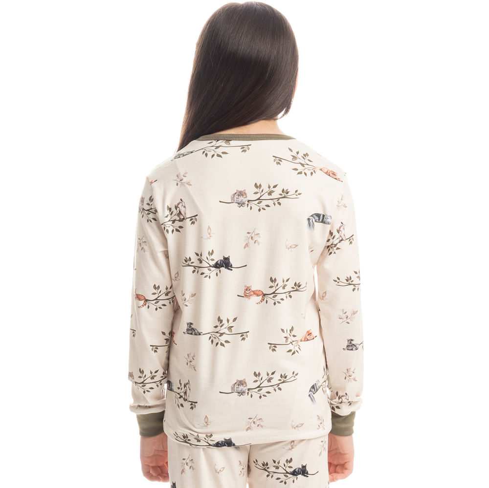 Pijama Infantil Unissex Longo Cats Winter Friends Verde - Imagem 2