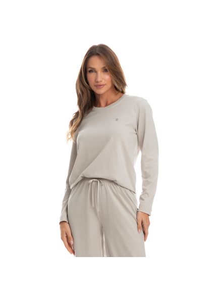 Pijama Feminino Longo Duda Bege - Imagem 1