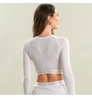 Blusa Crop Tule Duplo Com Elástico Camel Vivame - Imagem 2 - Mobile