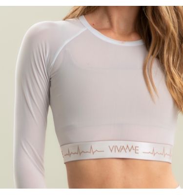 Blusa Crop Tule Duplo Com Elástico Camel Vivame - Imagem 5 - Mobile