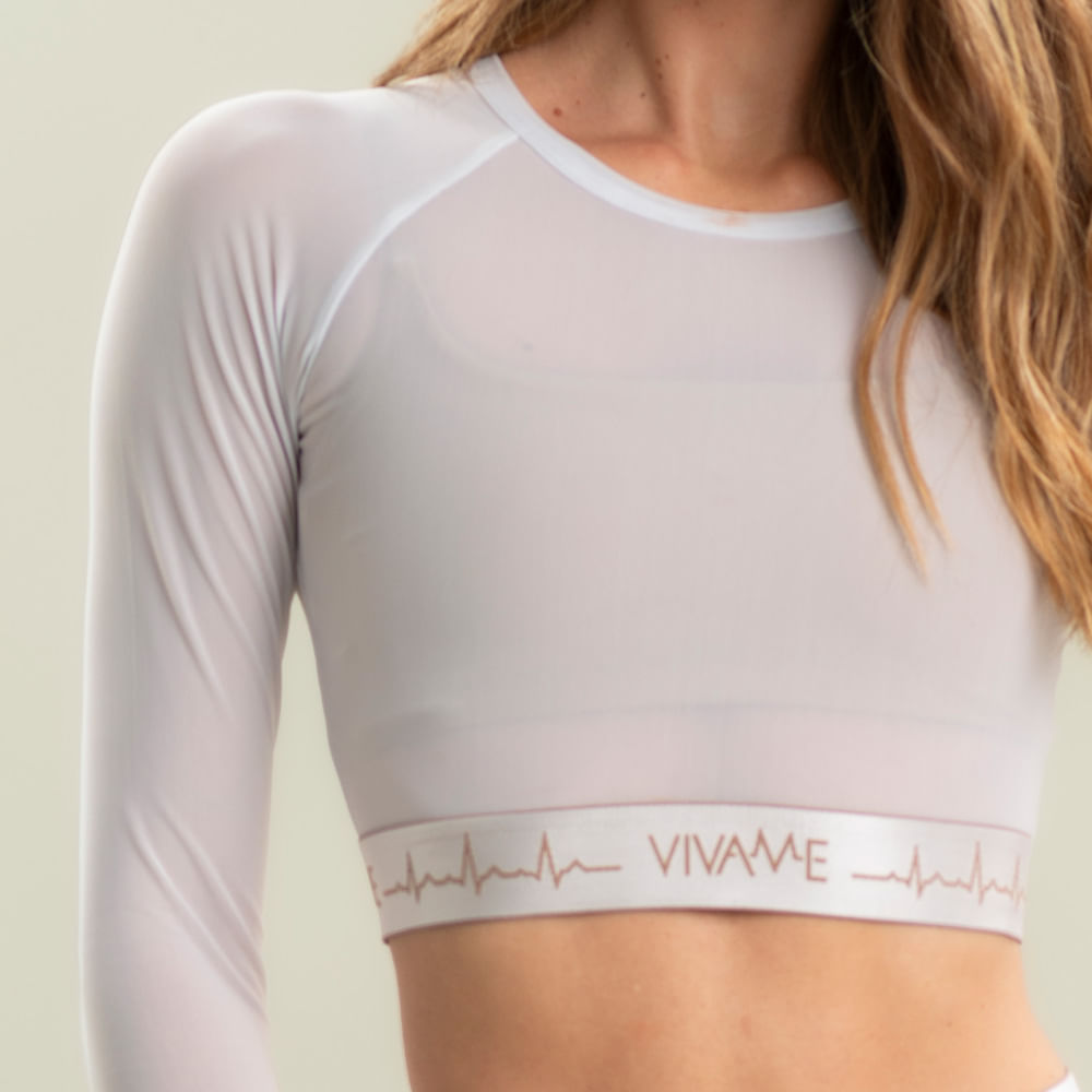 Blusa Crop Tule Duplo Com Elástico Camel Vivame - Imagem 5 - Mobile