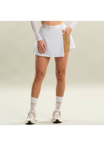 Short Saia Transpassado Tule Duplo Camel Vivame Branco - Imagem 1