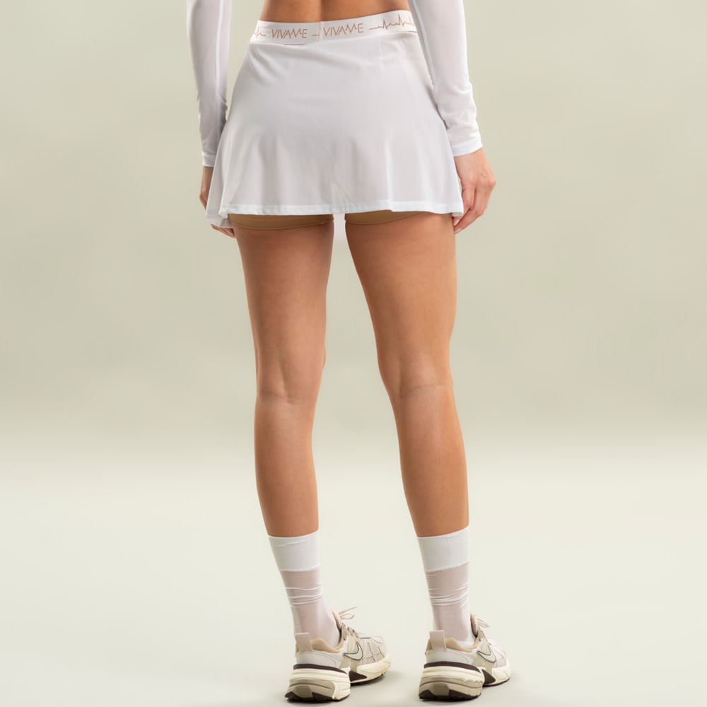 Short Saia Transpassado Tule Duplo Camel Vivame - Imagem 2 - Mobile