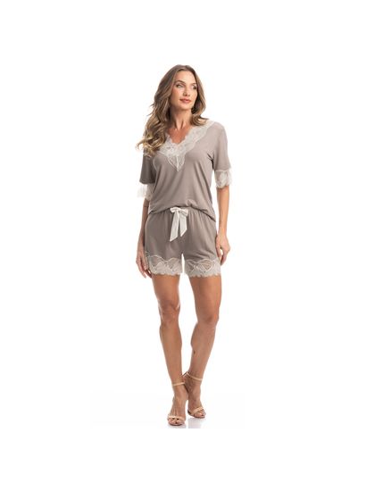 Pijama Feminino Curto Com Renda Tulipa - Imagem 3 - Desktop