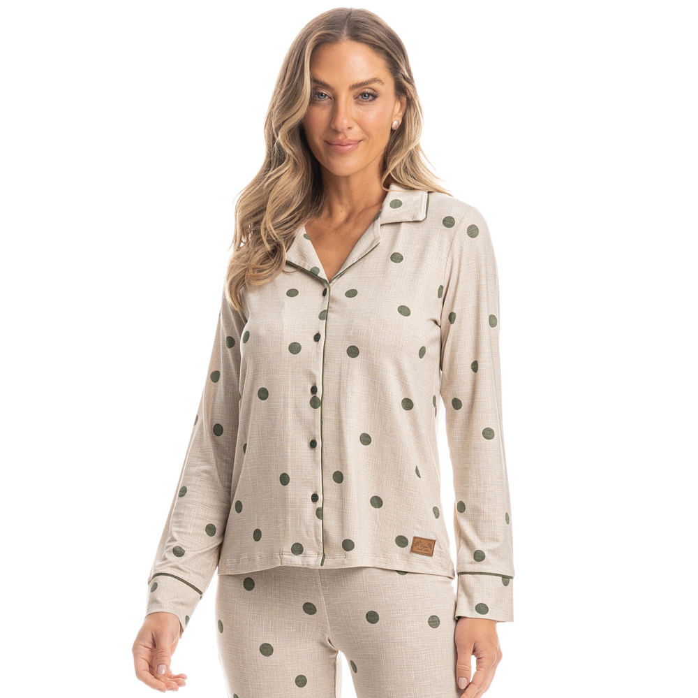 Pijama Feminino Longo Americano Clara Verde - Imagem 1