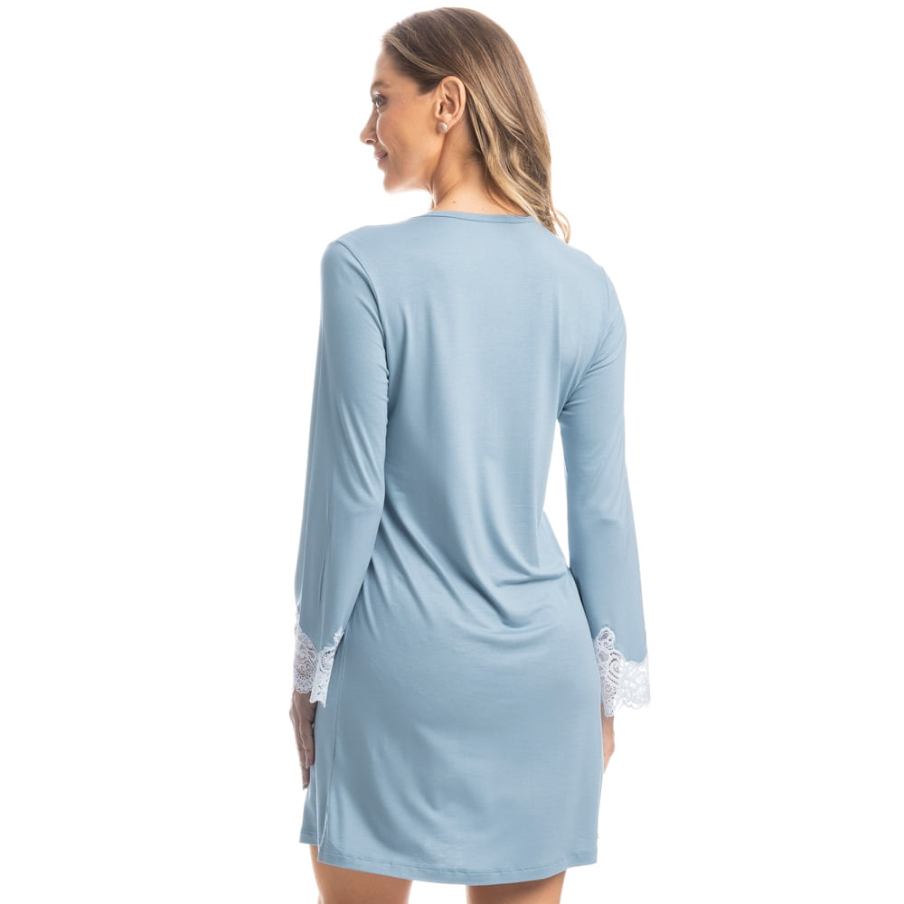Camisão Manga Longa Com Renda Paula Azul - Imagem 2