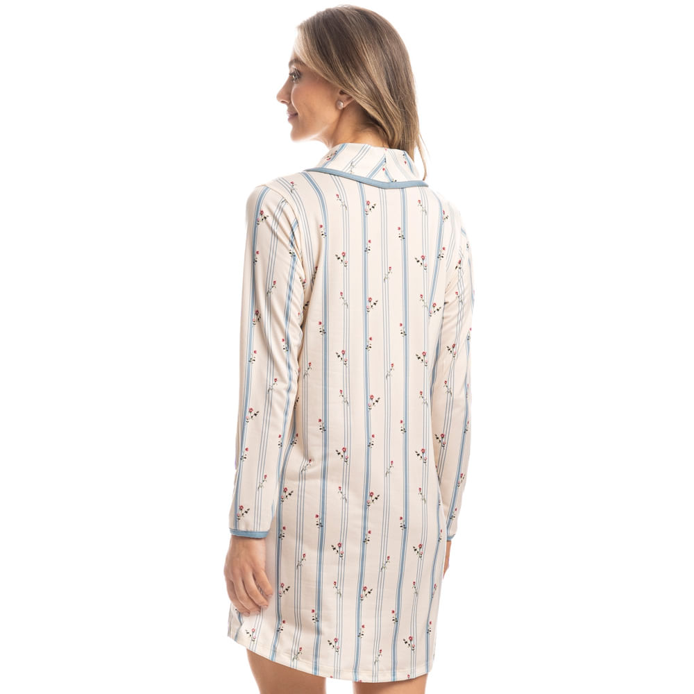 Camisão Feminino Curto Abotoado Flor Azul - Imagem 2