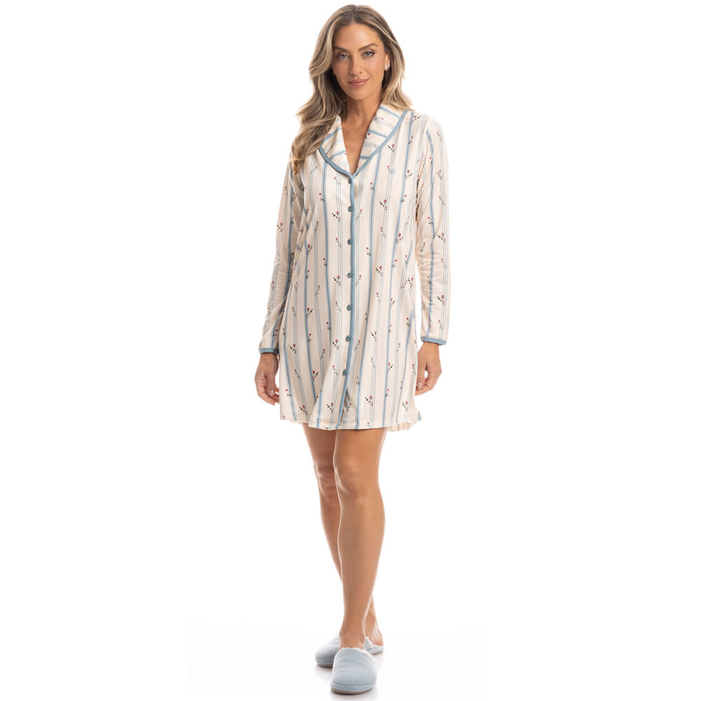 Camisão Feminino Curto Abotoado Flor - Imagem 3 - Mobile